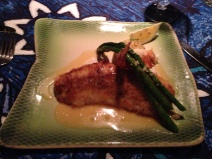 Josh's Dinner: Mahimahi stuffed with crab and asparagus.